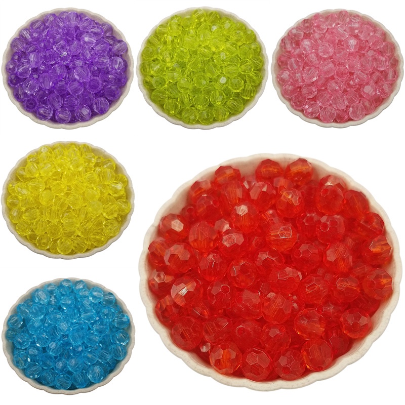 Set 100 Hạt Xỏ Lỗ Tròn 8mm Bằng Acrylic Trong Suốt Nhiều Màu Sắc Dùng Làm Trang Sức DIY