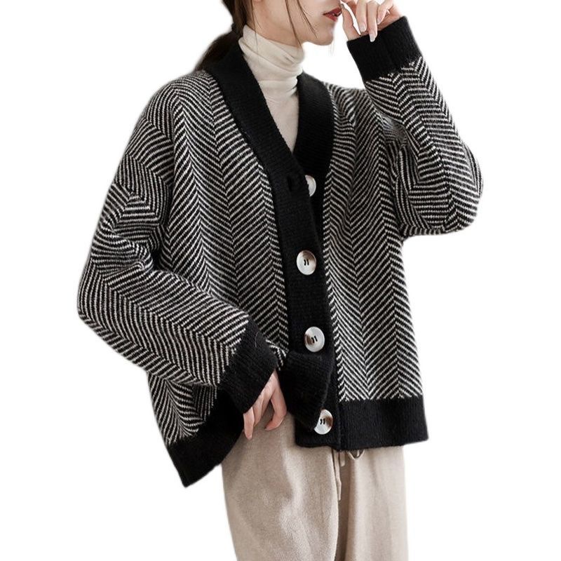 Áo Sweater Dài Tay Kẻ Sọc Xinh Xắn Dành Cho Nữ Áo Sweater Dáng Rộng Phong Cách Retro Cá Tính