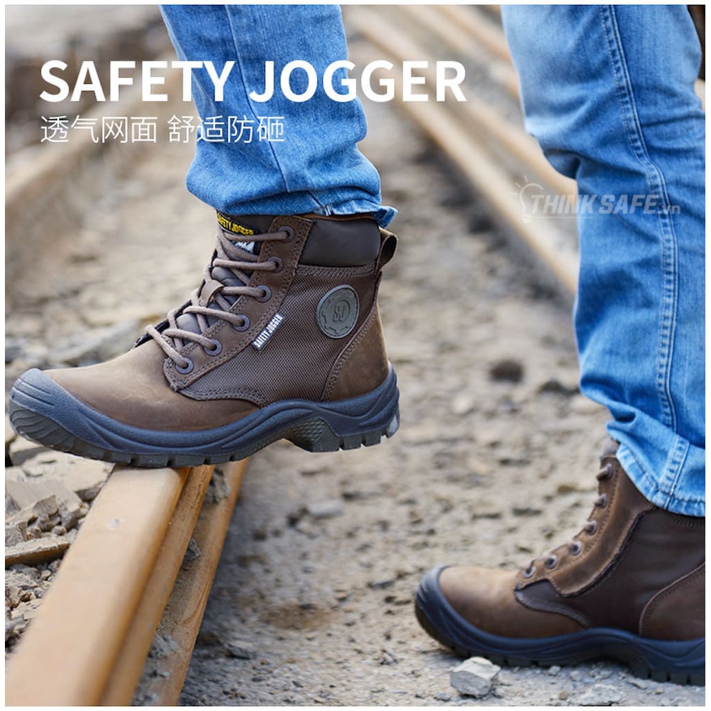 Giày bảo hộ lao động nam Jogger Rush S3 có khóa kéo hông, da ngựa siêu bền, chống thấm nước, chống đinh, chống trượt Già