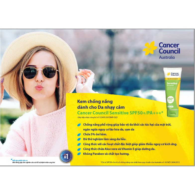 Kem chống nắng cho da nhạy cảm Cancer Council SENSITIVE 110ml