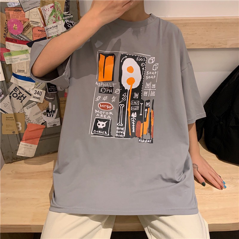 Áo Thun In Xương Cá 2 Màu Xám, Hồng - Áo thun tay lỡ form rộng Unisex 38-65kg Nam Nữ  [VIDEO+ẢNH THẬT]