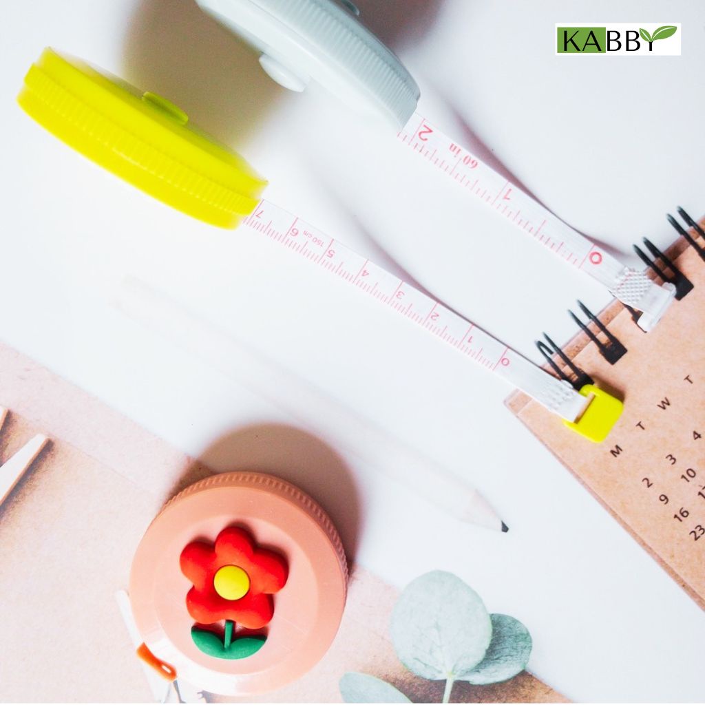 Thước Dây Cuộn Mini Rút Thu Tự Động Hoạt Hình Siêu Dễ Thương KABBY, dây đo vòng eo, bụng hộp tròn 150cm