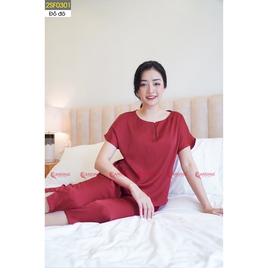 Đồ Bộ Nữ 𝐂𝐀𝐑𝐃𝐈𝐍𝐀 Chất Lụa Satin Nhật Cao Cấp Quần Lửng Áo Cộc Tay Đính Cúc Ngọc 2SF03