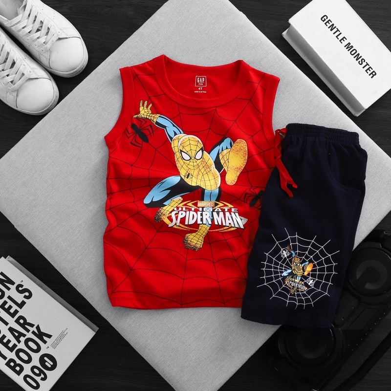 Đồ bộ sát nách balo thun cotton GAP bé trai 2-7T họa tiết chó cứu hộ, siêu nhện, khủng long, captain, superman