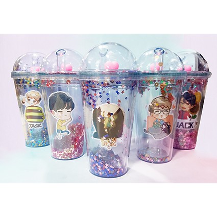 cốc 2 lớp kim tuyến jack j97 khủng long CNCKI18 cốc giữ nhiệt ly 2 lớp cốc làm lạnh dễ thương 500ml