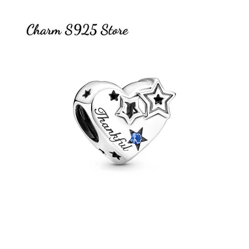 charm pan tim hoạ tiết ngôi sao đính đá bạc s925