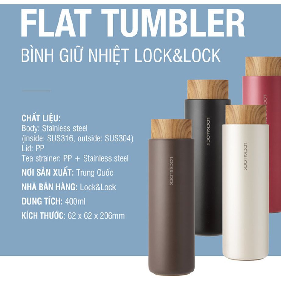 Bình giữ nhiệt Lock&Lock Flat nắp nhựa vân gỗ LHC4227 (400ml) - hàng chính hãng