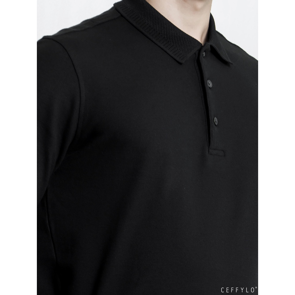 [Mã LTP50 giảm 50000 đơn 150000] Áo Polo Dài Tay Đen Trơn Basic Vải Cotton Mềm Mịn - CEFFYLO | BigBuy360 - bigbuy360.vn
