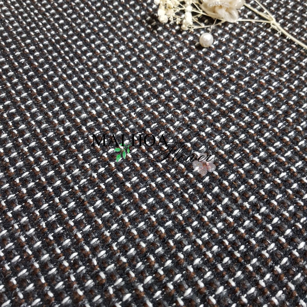Vải dạ tweed kẻ nâu vải may áo vest nữ Hàn Quốc cao cấp, Maihoaflower