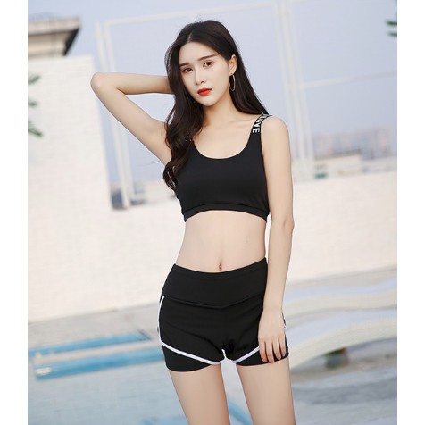 [Sẵn] Bikini đồ bơi thể thao áo lưới - set 3 món