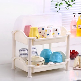 Kệ 2 tầng đựng chén bát bằng nhựa có nắp đậy cao cấp,kệ đựng bát đĩa nhà bếp Cam Homeware