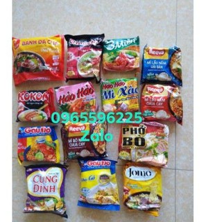 Mì tôm ăn liền các loại:hảo hảo.3 miềm.bánh đa cua.cung đình.cháo.omachi.......