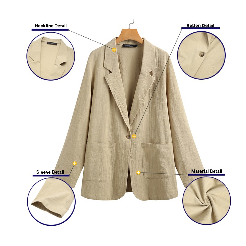 Áo Khoác Blazer Nữ ZANZEA Tay Dài Phối Túi Thanh Lịch Thời Trang | BigBuy360 - bigbuy360.vn