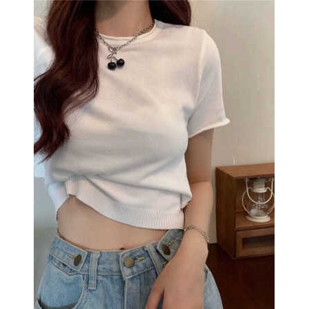 NZN Áo croptop dệt kim tay ngắn màu trơn thời trang mùa hè cho nữ 3 màu tự chọn