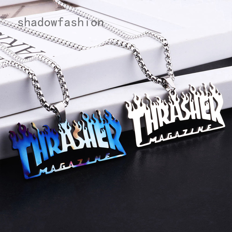 THRASHER 1 Vòng Cổ Bằng Thép Không Gỉ 60cm Phong Cách Hip Hop Âu Mỹ