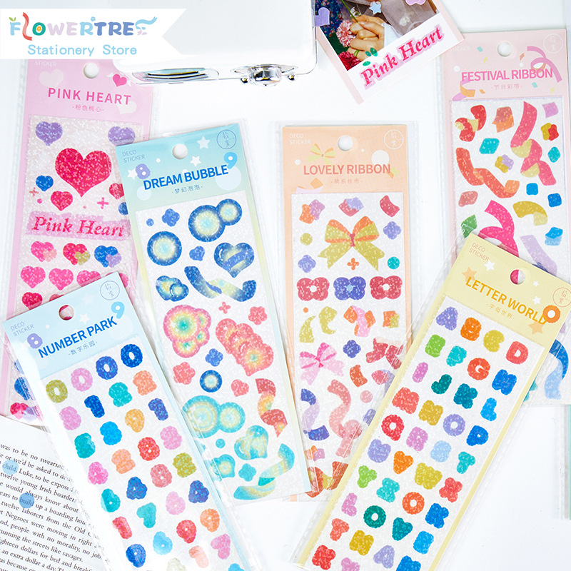 Flowertree Sticker Miếng dán trang trí sổ nhật ký họa tiết màu laser xinh xắn