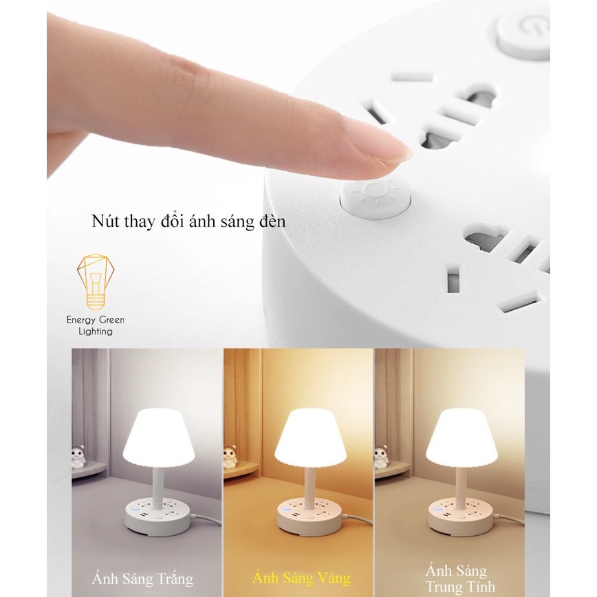 Ổ Cắm Điện Energy Green Lighting Thông Minh Kiêm Đèn Bàn OD-435 - Tích Hợp Đèn Chiếu Sáng - 3 Chế Độ Ánh Sáng - Dây Điện