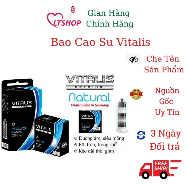 Bao Cao Su Siêu Mỏng  Kéo Dài Thời Gian Vitalis Natural đức hộp 12 cái