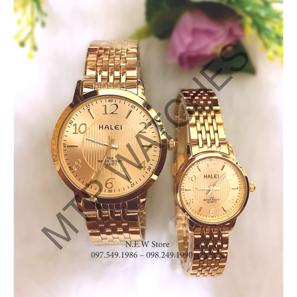 Đồng hồ cặp đôi Halei Gold dây kim loại mạ vàng full máy sang trọng, sành điệu -MTP WATCHES