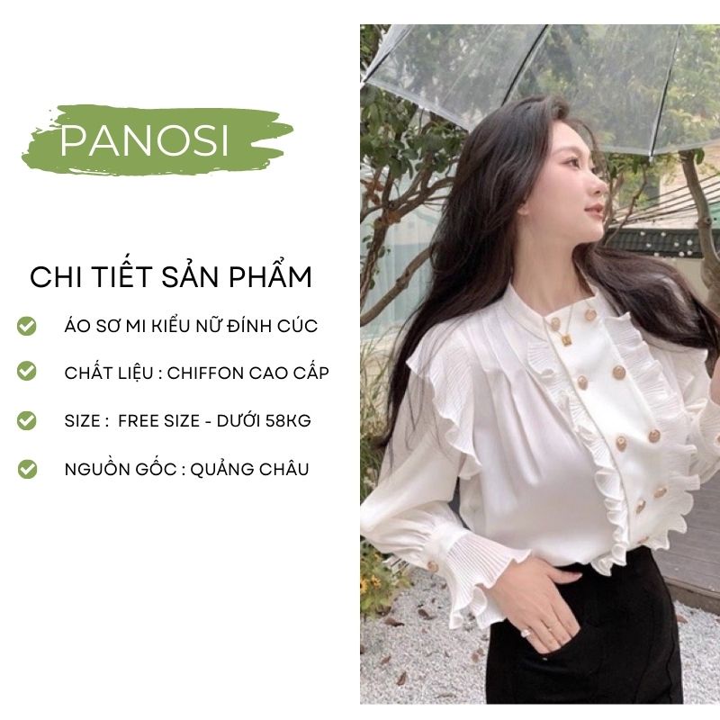 Áo sơ mi trắng nữ áo kiểu nữ dài tay thiết kế cổ tàu đính đá xinh xắn sang chảnh hàng đẹp - Mã A240