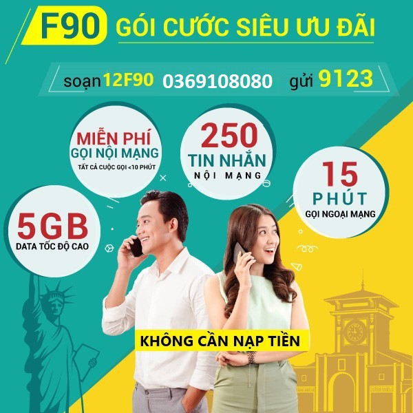 SIM 4G Viettel 12F90 Trọn Gói 1 Năm Gọi 1 Tỷ Phút Tặng 60Gb Data - Miễn Phí 12 Tháng Không Phải Nạp Tiền