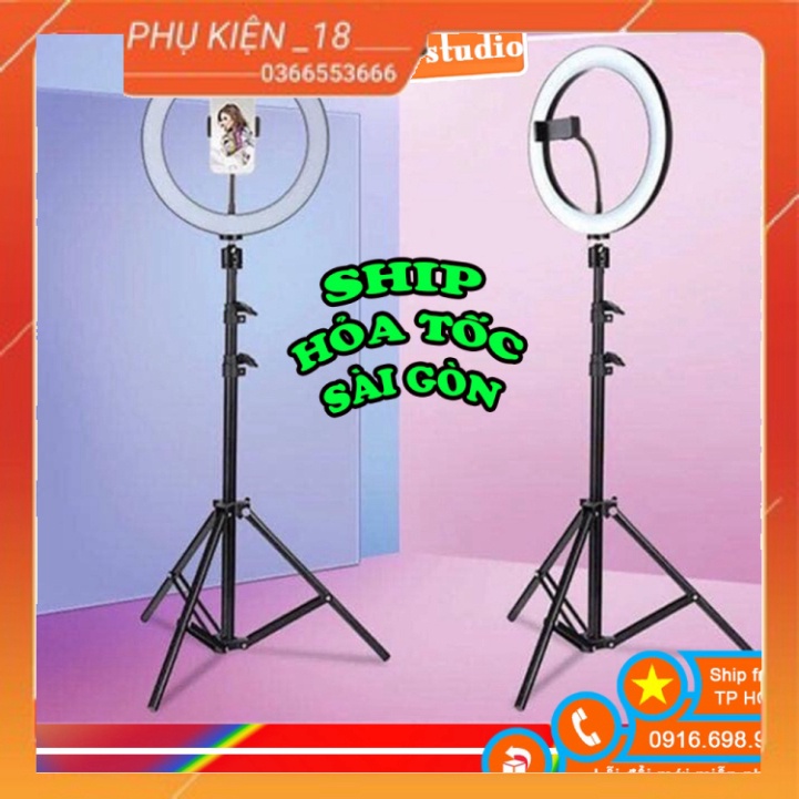 Đèn livestream led ring 26 cm và chân đứng thép live spa studio