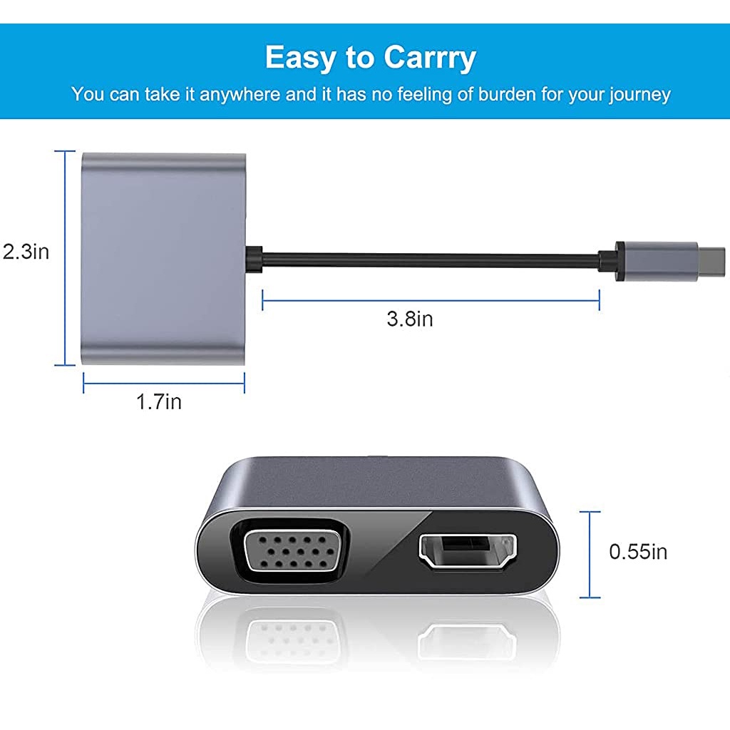 Bộ chuyển đổi hub 5 trong 1 Type C to USB3.0 / HDMI / VGA / Audio / Type-C 5 in 1