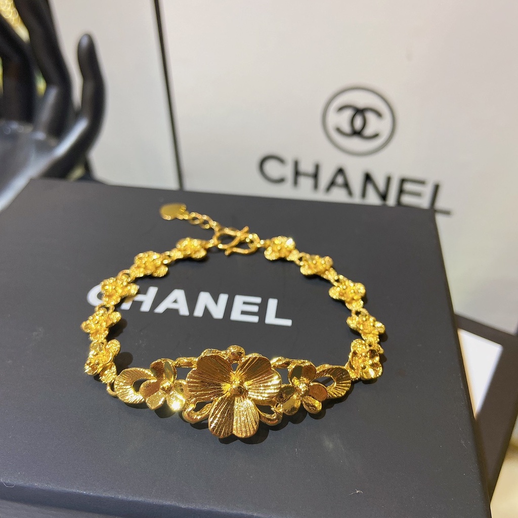 Vòng tay mạ vàng 24K vòng tay hoa mai có chốt điều chỉnh độ rộng