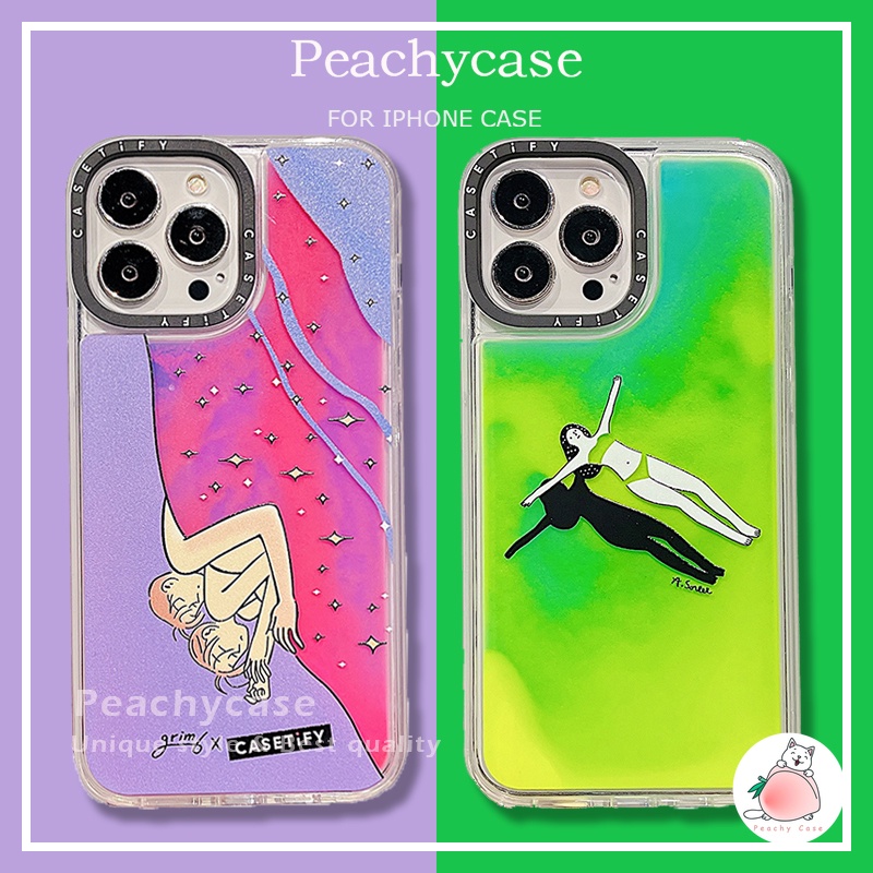 Ốp Điện Thoại Kính Dạ Quang in Hình Cô Gái Bơi Lội Cho iPhone 13 12 11 Pro Max Xr Xs Xsmax X 12pro