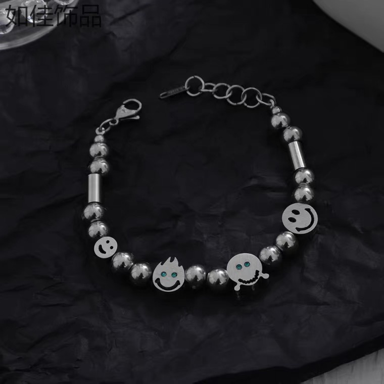 Vòng Tay Thép Titan Phối Mặt Cười Thời Trang Cá Tính