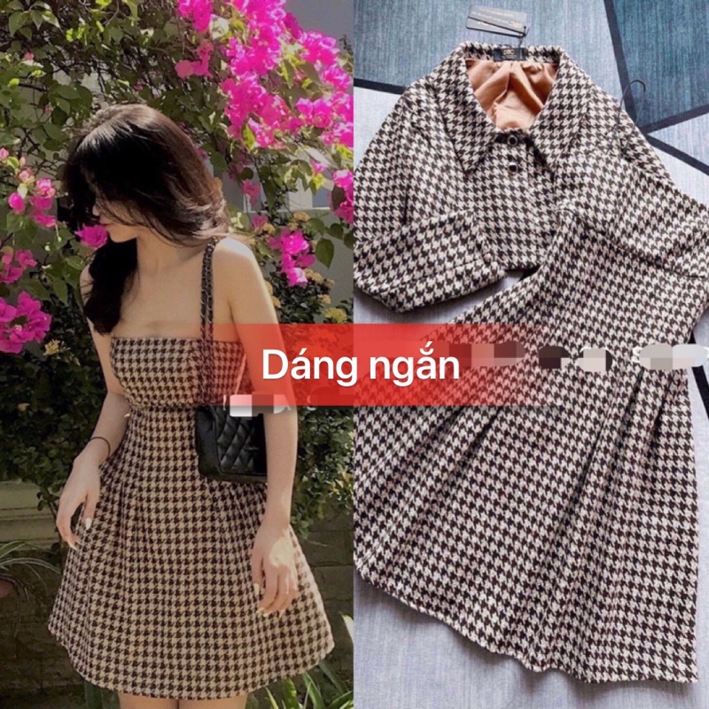 Bộ Váy Dạ Kèm Áo Khoác Croptop Caro, Set Váy Dạ Kèm Khoác Blazer Họa Tiết Caro / Size S-M / Cáo Hồng Shop | BigBuy360 - bigbuy360.vn