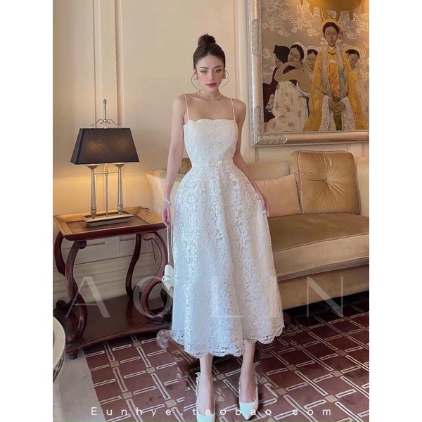 Đầm ren 2 dây trắng