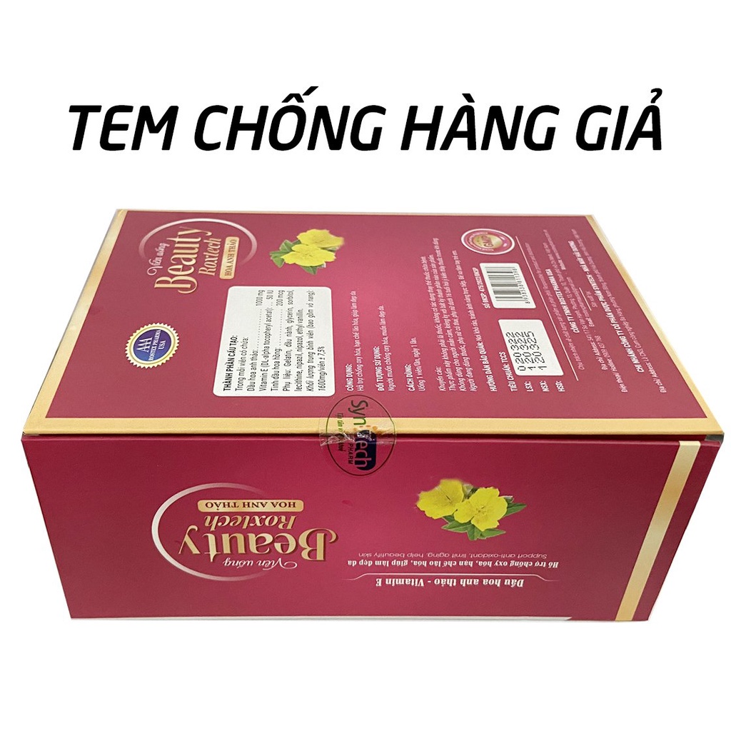 Viên uống dầu hoa anh thảo 1000mg, vitamin E giúp đẹp da, chống lão hóa - 60 viên [Beauty Roxtech Hoa Anh Thảo Đỏ]