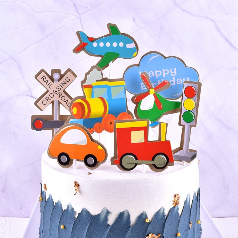 Set phương tiện giao thông trang trí bánh kem, trang trí bánh sinh nhật