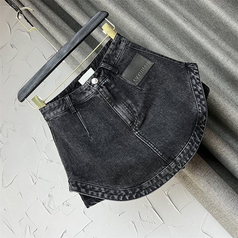 Spot F &amp; X Chân váy denim cạp cao màu đen Thời trang mùa hè 2022
