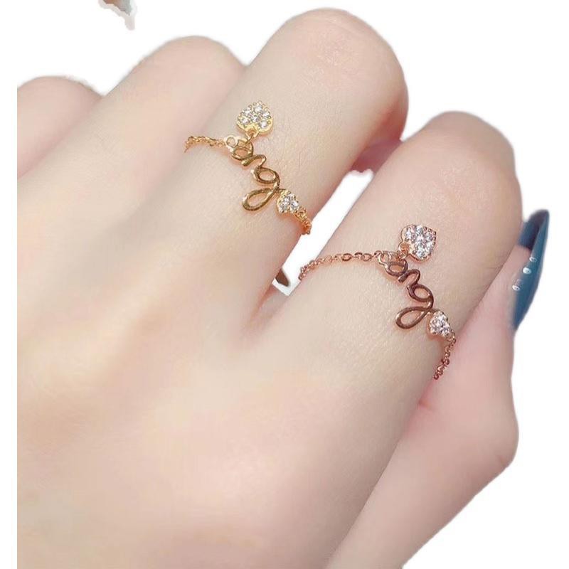 [tình yêu] nhẫn vàng hồng dát S925 bạc sterling hình chữ o dây chuyền trái tim nữ có thể điều chỉnhZZ