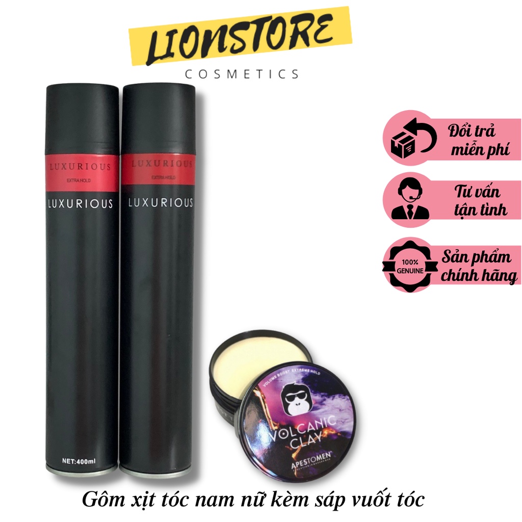 Gôm xịt tóc nam luxurious kèm sáp vuốt tóc volcanicz clay gel wax tạo kiểu tóc