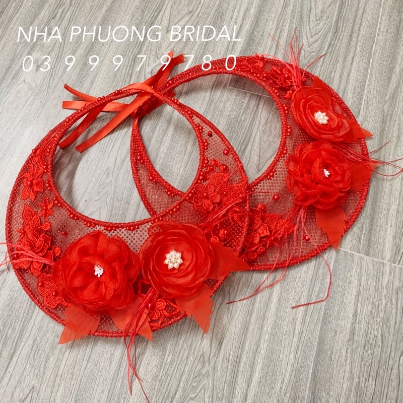 Mấn Vành Ren Trắng Đính Hoa Nổi Và Lông Vũ Xinh Xắn-Mấn đội đầu cô dâu [Nhã Phương Bridal]