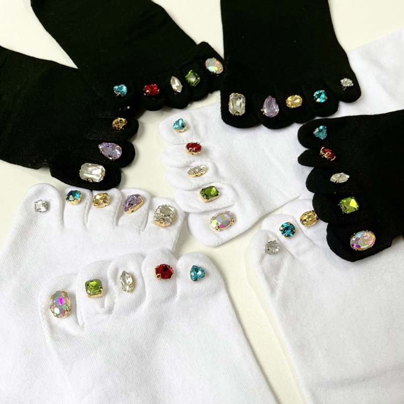 Tất xiangbao Năm Ngón Chất Liệu Cotton Đính Đá Trang Trí