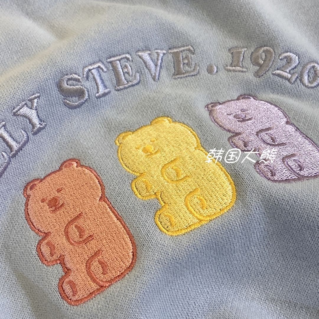 Áo Sweater tay dài cổ tròn dáng rộng thêu hình gấu kiểu Hàn Quốc thời trang mùa thu cho nữ | BigBuy360 - bigbuy360.vn