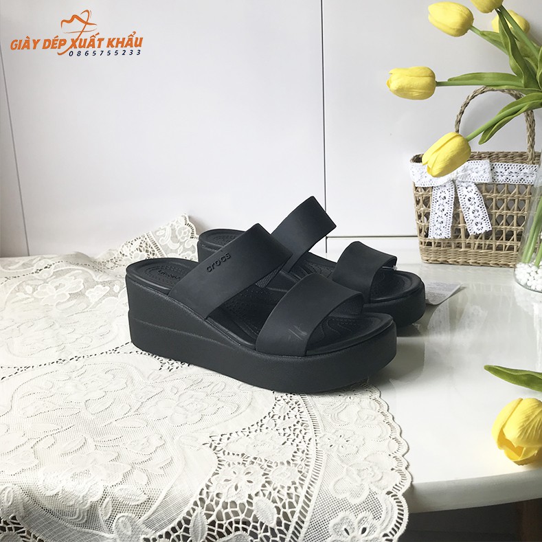 Dép Cross Đế Cao Brooklyn Mid Wedge Màu Đen