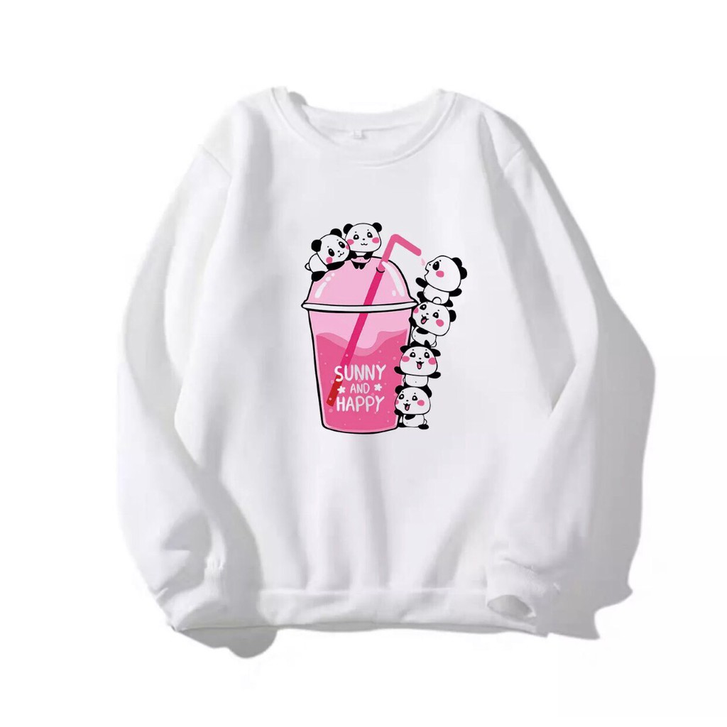 Áo unisex Sweater in nỉ bông nhiều màu (35-68kg). 36-gấu panda trèo ly - sunny and happy