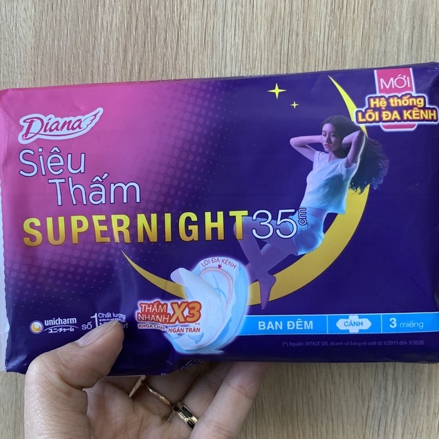 Băng vệ sinh Diana ban đêm siêu thấm Supernight 35cm - bvs diana 3 miếng 1 gói