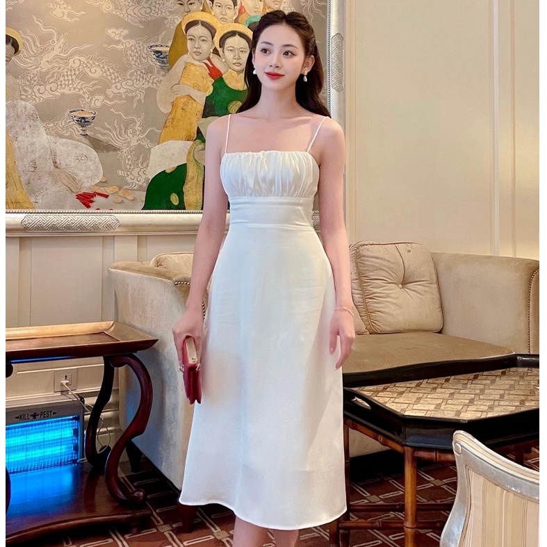RECHIC Đầm dài Narry Lụa hai dây Nhún Ngực Quyến Rũ Xinh Xắn