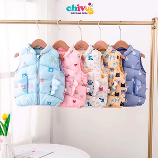 Áo gile phao cho bé CHIVU'sKID áo gile cho bé trai bé gái màu vintage họa tiết túi cánh tiên cách điệu rất dễ thương