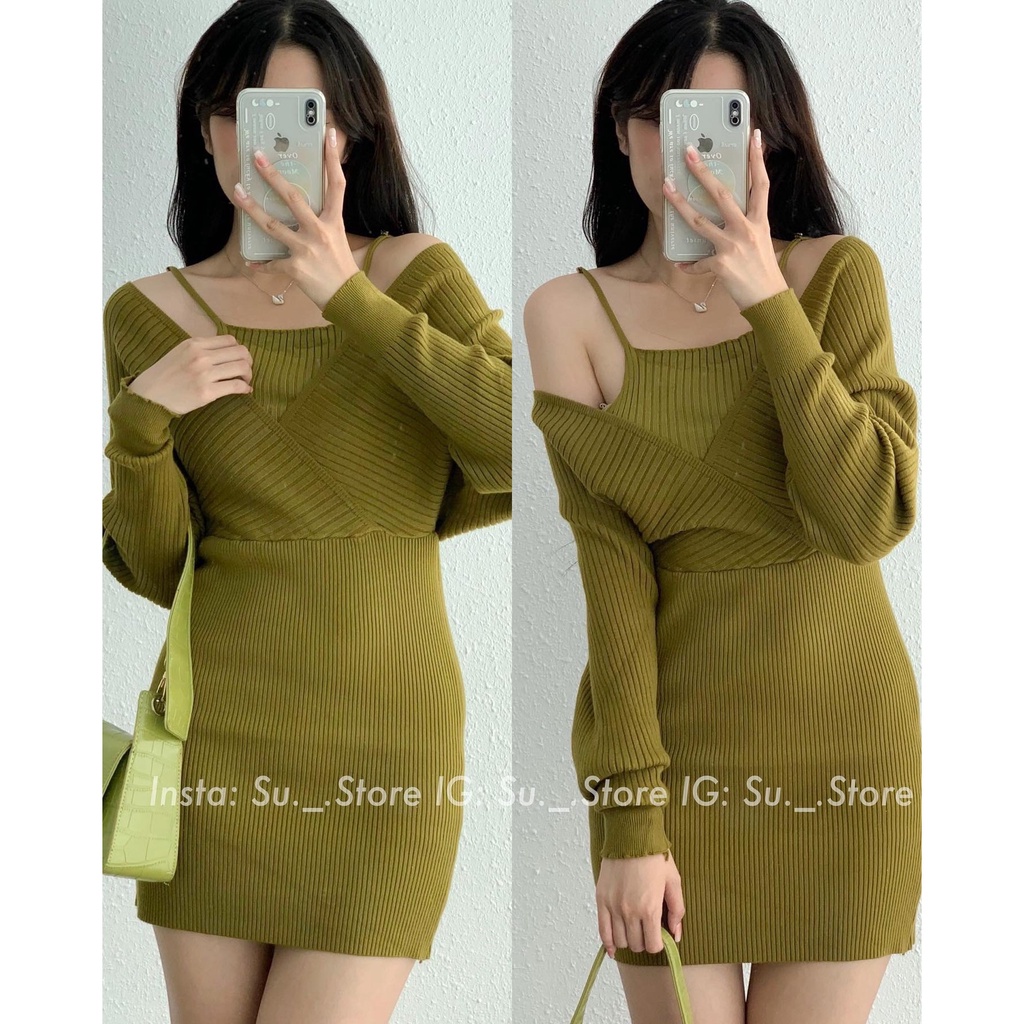 Váy len dài tay vạt chéo liền áo 2 dây V721 SUSTORE