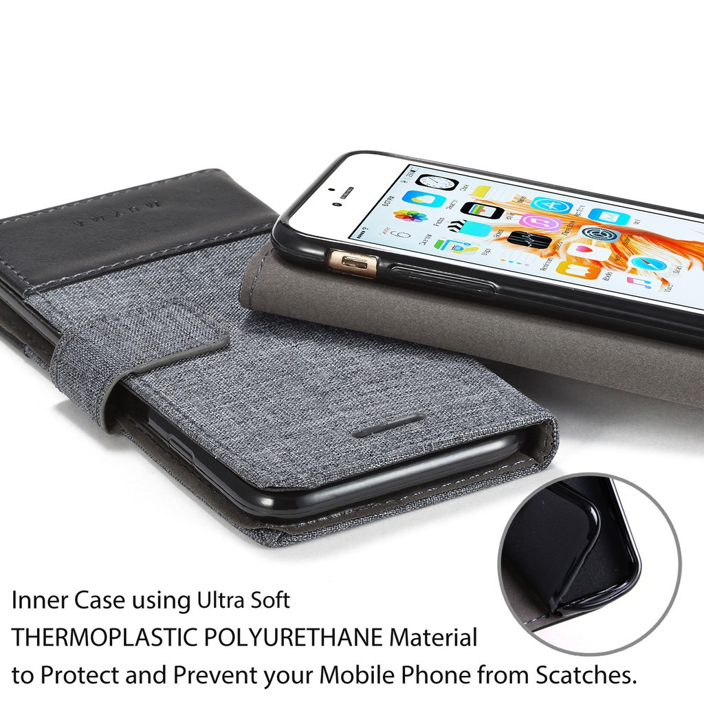 Bao da nắp gập chất liệu canvas cho IPhone 5 5S 6 6S 7 7p 8 8 Plus | BigBuy360 - bigbuy360.vn