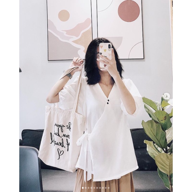 Áo trắng kiểu Nhật buộc nơ hông AMÉLIA WORKSHOP