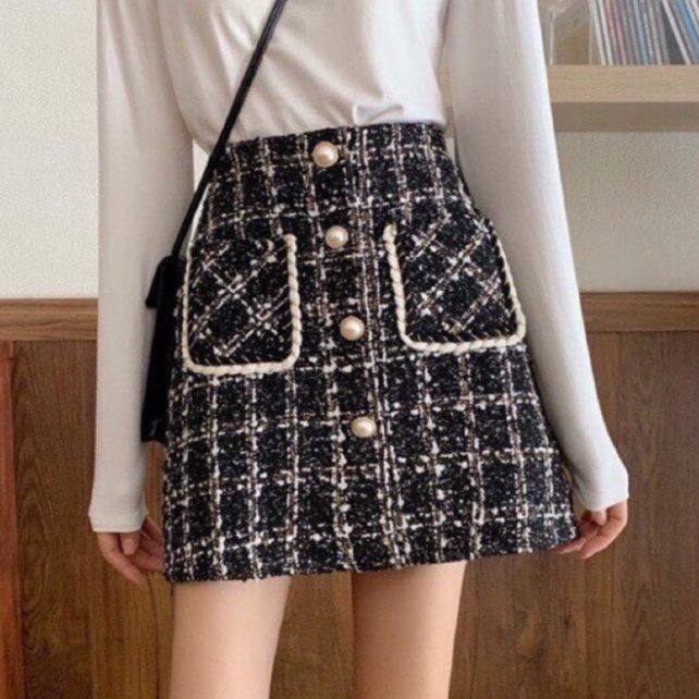 Chân Váy Dạ Tweed Chữ A Nắp Túi Senorita