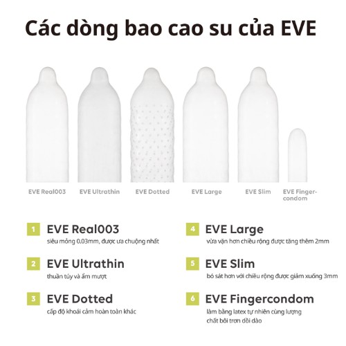 Bao cao su EVE Slim l Size nhỏ giảm chiều rộng 3mm l Chất liệu mềm mại